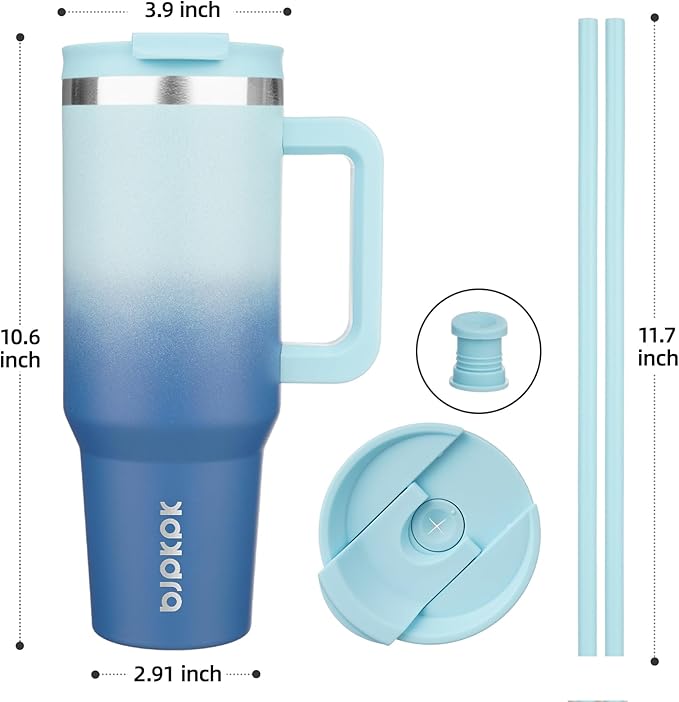 BJPKPK Tumbler With Handle 40 oz Stainless Steel Insulated Tumbler With Lid And Straw For Water Or Ice Coffee,Sky