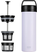 ESPRO Go P0 Ultralight French Press Coffee Maker for Travel, Vacuum Insulated Stainless Steel, 16 Ounces, Light Pink