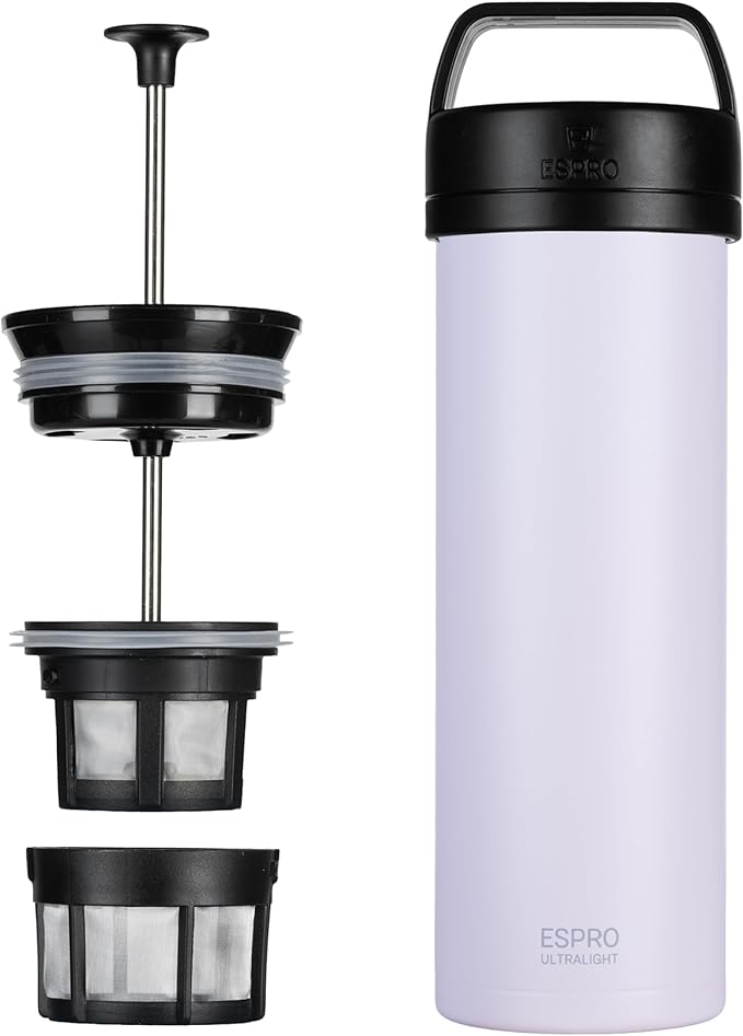 ESPRO Go P0 Ultralight French Press Coffee Maker for Travel, Vacuum Insulated Stainless Steel, 16 Ounces, Light Pink