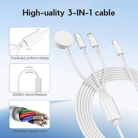 Upgraded Apple Watch Charger, 3 in 1 Magnetic iWatch Charger to USB C Cable 3ft with USB C Block for iWatch Series Ultra 3/2/SE 3/11/10/9/8/7/6/5/4/iPhone17 15 16 Pro Max/14/13/12/11