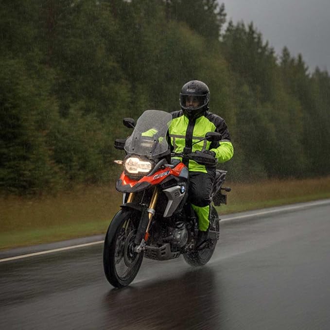 Milwaukee Leather MPM9510 Men's Black Water-Resistant Motorcycle Rain Suit with Hi Vis Reflective Tape
