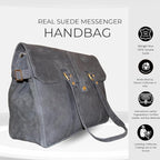 Amari Midnight Blue Suede Leather Tote Bag for Women | Fits 14” Laptop | Ethical Handcrafted Indian Shoulder & Messenger Bag | Soft Genuine Suede | Office, Travel & Everyday Use