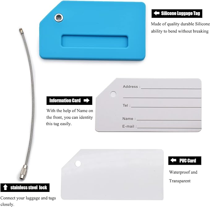 7 Pack Silicone Luggage Tag for Suitcases with Name ID Card, TSA Approved, Privacy Protection Travel Suitcase Tags (Multicolor)