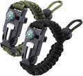 ZHIYE Survival Paracord Bracelet Flint Fire Starter Scraper Compass Wilderness Survival Whistle Adjustable Wristband 2Pack Black&Armygreen