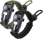 ZHIYE Survival Paracord Bracelet Flint Fire Starter Scraper Compass Wilderness Survival Whistle Adjustable Wristband 2Pack Black&Armygreen