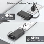 Portable Charger Built-in Cables,10000mAh Power Bank for iPhone,Fast Charge USB C Battery Pack Travel Essentials Slim Lightweight Powerbank Compatible with iPhone 17/16/15/14, Samsung, Android, etc