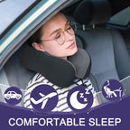 napfun Neck Pillow for Travel with Travel Pouch, Sleep Mask & Earplugs, Memory Foam Airplane Pillow for Headrest Sleep with Eyeshades, Plane Essentials with Eye Blindfold, Black Striped Kit