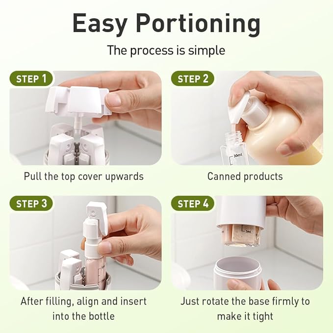 AprYew 4 in 1 Travel Dispenser Bottles Refillable, 4 Pack 30ML Travel Bottles for Toiletries, Travel Size Shampoo and Conditioner Bottles,for Vacation Business Trip (White)