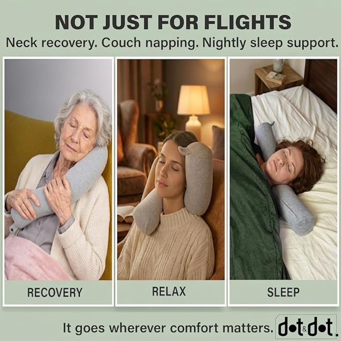 Dot&Dot Twist Memory Foam Travel Pillow for Airplanes, Travel Neck Pillow for Sleeping, Airplane Pillow for Neck Support, Chin, Lumbar and Leg, Adjustable Bendable Neck Roll Pillow