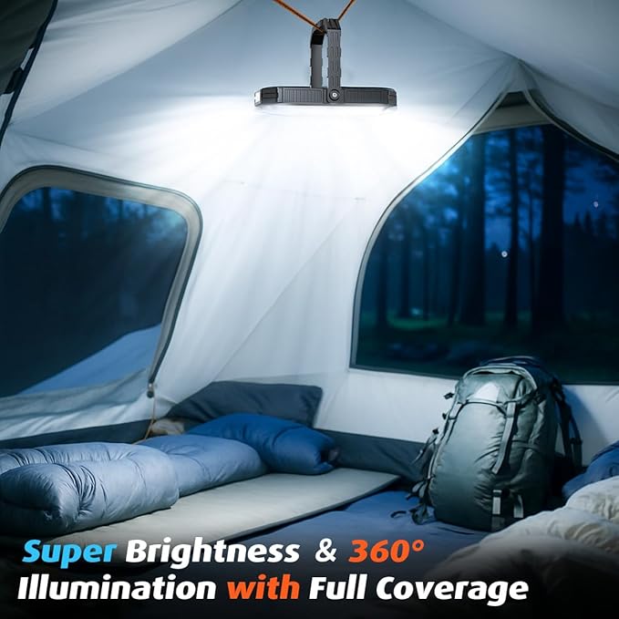 LED Camping Lantern, 10000mAh Camping Lights Rechargeable, High Lumens, LCD Digital Display, 12 Light Modes, Waterproof Tent Lights, Waterproof Box, Portable Flashlight for Power Outages, Emergency