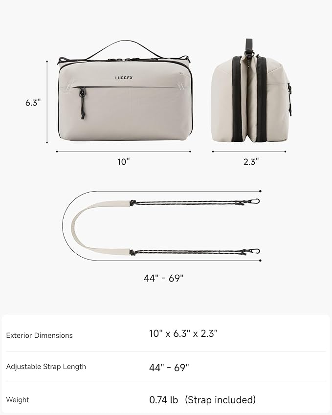 LUGGEX Large Travel Tech Pouch, CBX01 Cable Organizer Bag with Strap for Kindle, Chargers, Cord, Double Accessories & Water Resistant