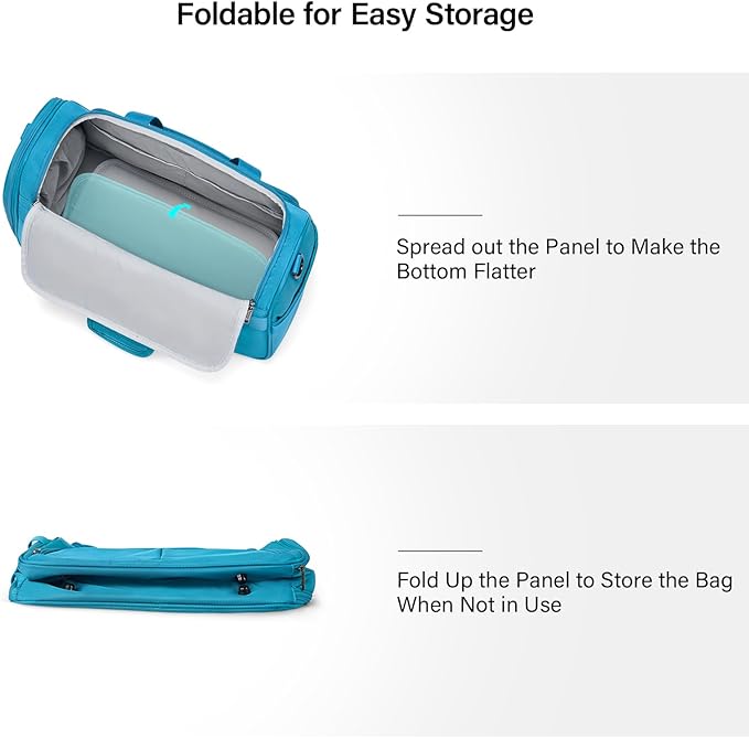 Hanke Small Travel Duffel Bag, Under Seat Carry On Personal Item Bag with 11 Pockets, Lightweight Water Resistant Foldable Weekender Bag with Trolley Sleeve for Travel Gym Daily Use（Caribbean Blue）