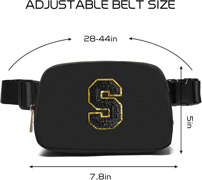 Gitus Belt Bag Fanny Pack Crossbody Bags with Initial Letter Patch Gifts for Wife Older Women Mother Coworker Bridesmaid Anniversary Travel Gifts Beach Gifts (Black-S)