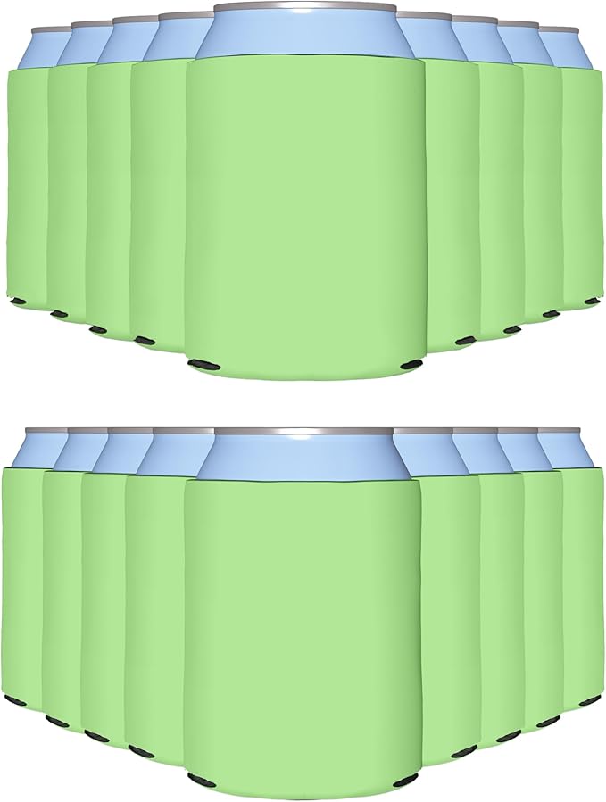 PartyPrints 100 Pack Pistachio Blank Can Cooler Sleeves, Customizable Bulk Insulated Foam for Beer, Collapsible Plain Drink Holder, Cold Soda Insulator, 12oz Regular, 16oz Tall Cans