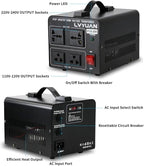 LVYUAN Voltage Transformer Converter 2000 Watt Step Up/Down Convert from 110-120 Volt to 220-240 Volt and from 220-240 Volt to 110-120 Volt with 2 US outlets, 2 Universal outlets