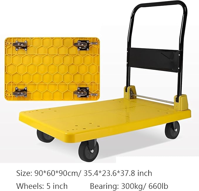 Hand Truck Folding Platform Truck Plastic Deck and Metal Handle Hand Cart with Wheels Foldable Push Trolley for Luggage Parcel Tools Moving Folding Cart