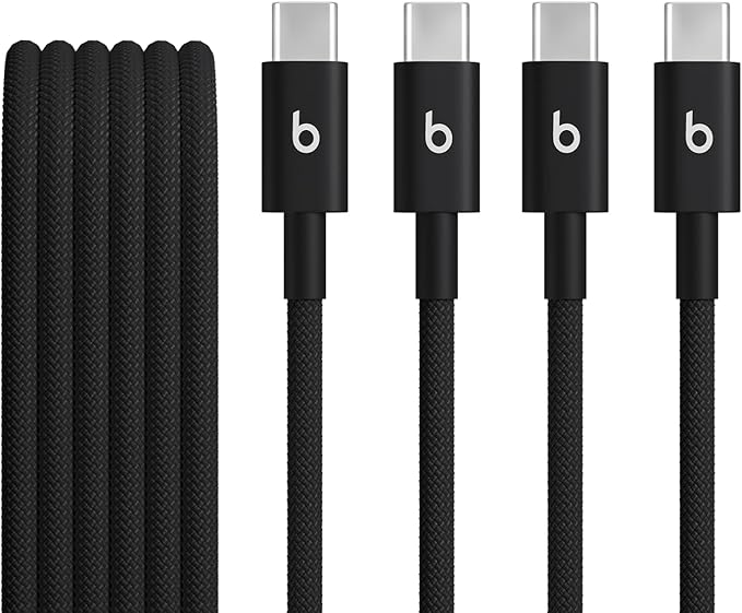 Beats USB-C to USB-C Woven Cable 2 Pack Fast Charging Durable/Tangle-Free Compatible Charger for Apple & Android Devices (1.5 m, 5 ft) - Bolt Black