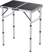 GARLLEN 2ft Folding Camping Table, Portable Folding Picnic Table with 3-Height Adjustable, Lightweight Aluminum Outdoor Tables for BBQ, Camping, Cooking, 22.8" L x 15.7" W, Silver