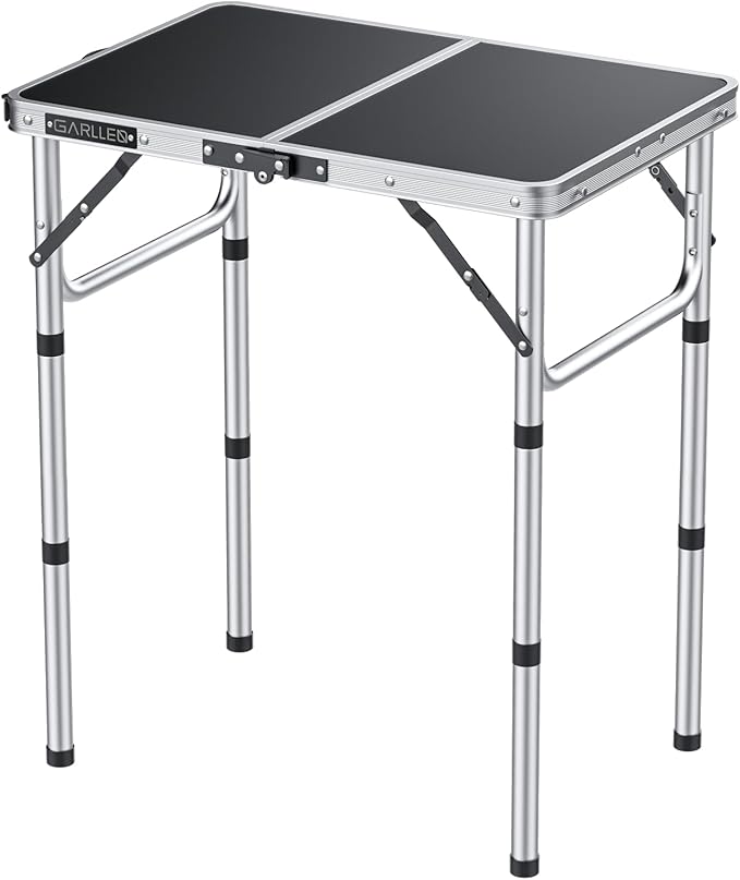 GARLLEN 2ft Folding Camping Table, Portable Folding Picnic Table with 3-Height Adjustable, Lightweight Aluminum Outdoor Tables for BBQ, Camping, Cooking, 22.8" L x 15.7" W, Silver