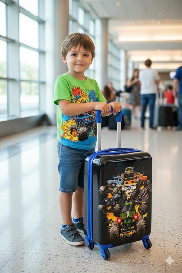 Fast Forward Monster Jam 20" Hardshell Luggage - Cute & Durable Hard-side Suitcase for Travel with Spinner Wheels 20"x12"x8"
