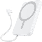 for Magsafe Power Bank, 5000mAh Magnetic Portable Charger with Built-in USB-C Cable, Wireless Battery Pack with 20W PD Fast Charging for iPhone 17/16/15/14/13/12 All Series-White
