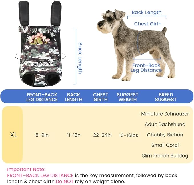 Dog Backpack Carrier, Front Pocket for Essentials, Pet Sling Front Backpack for Small Medium Dogs 10-16 Lbs, Legs Out, Adjustable Wearable Puppy Chest Travel Bag, Easy-Fit for Hiking/Walking/Camping