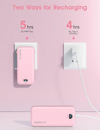 Portable Charger, 10000mAh PD20W Fast Charging Power Bank with Built-in Cables & Wall Plug, External Battery Pack with LED Display, Travel Essentials Battery Bank for iPhone, iPad, Samsung Fairy Pink