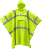 Coume High Visibility Rain Poncho with Large Pocket 50×80 Inch Reflective Rain Coat Safety Jacket Unisex for Outdoor Worker
