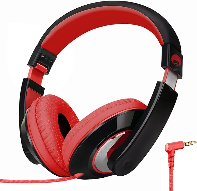 rockpapa Comfort Kids Headphones for School, Lightweight Foldable Portable Childs Boys Girls Teens Headphones Wired 3.5mm with 4.9ft Cord for Travel Airplane Tablet Phone Pad Laptop Black/Red