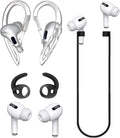 JNSA [Never Lose Your Air Pods Pro] Anti Slip Set, Sport Ear Hook Compatible with Air Pods Pro (Clear)+ Air Pods Pro Earbuds Ear Hooks Cover + Strap Lanyards for Air Pods Pro [3in1],Black