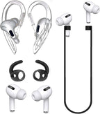 JNSA [Never Lose Your Air Pods Pro] Anti Slip Set, Sport Ear Hook Compatible with Air Pods Pro (Clear)+ Air Pods Pro Earbuds Ear Hooks Cover + Strap Lanyards for Air Pods Pro [3in1],Black