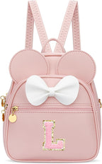 KKXIU Girls Initial Bowknot Cute Mini Backpack for Toddler, Travel Small Girl Backpacks, Personalized Birthday Gifts for Little Girls and Kids(L, Pink)