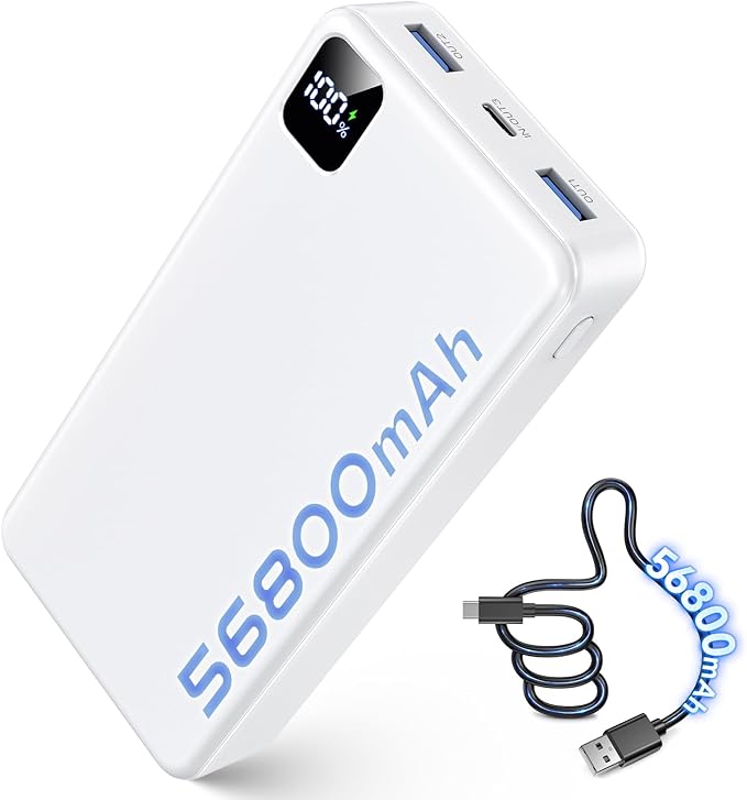 Portable Charger Power Bank, 56800mAh Battery Pack, 22.5W Fast Charging Portable Phone Charger for Camping Travel Essential Compatible with iPhone 17/16/15/14/13 Series, Samsung, Google,iPad-White