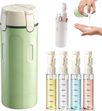 4 in 1 Travel Dispenser Bottle,Leak Proof Refillable Bottles Store Shampoo, Lotion and More,Transparent with Scale, Easy Squeeze Use, Lightweight & Portable Perfect for Travel,Gym,Camping (Green)