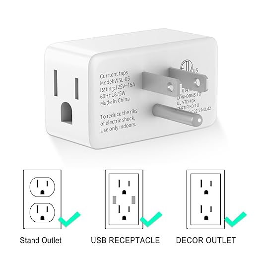 HITRENDS - Multi Plug Outlet, 3 Outlet Wall Plug Expander, 15A Outlet Splitter, Suitable for Living Rooms and Bedrooms (3 Pack)