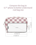 Narwey Small Checkered Makeup Bag for Purse Mini Pink Cosmetic Bag Travel Makeup Pouch Zipper Pouch Cute Make up Bags with Compartments for Women Girls (Dusty Rose Checkerboard, Small)