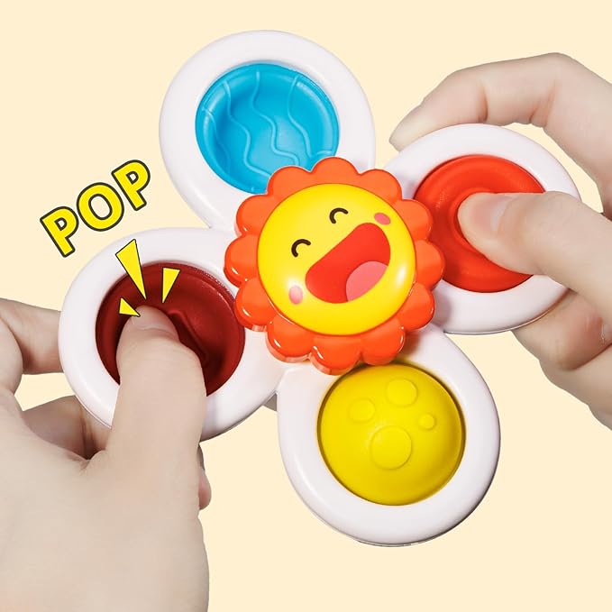 ALASOU 3PCS Pop Suction Cup Spinner Sensory Airplane Travel Toys for 1 Year Old Boy Girl Infant Toddlers|Novelty Spinning Tops 12 18 Months|1 2 Year Old Boy Birthday Gift|Baby Bath Toy Kids Ages 1-3