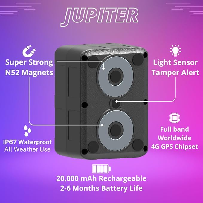 PlanetGPS (Jupiter) - Magnetic Waterproof GPS Tracker for Vehicles GPS Tracker for Cars Trucks with Worldwide Coverage (2 to 6 Months Battery) - Subscription Required (Starting $5.00 / Month)
