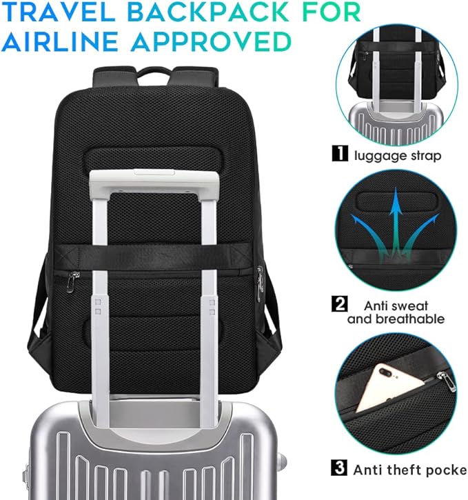 BANGE Business Smart Backpack Waterproof fit 15.6 Inch Laptop Backpack with USB Charging Port,Travel Durable Backpack, Black（no Usb）, L, Travel Backpacks