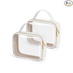 Wedama TSA Approved Toiletry Bag, 2 Pack Clear Makeup Bags with Handles, Quart Size PVC Clear Cosmetic Bags for Women and Men, Carry on Airport Airline Compliant Bag, White