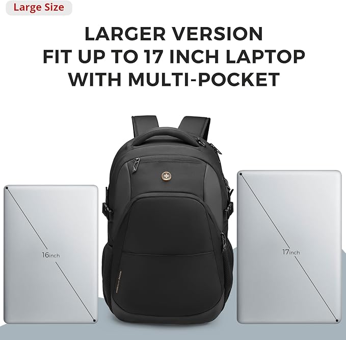 Swissdigital Travel Laptop Backpack, 35L Expandable Large College Laptops Backpack with USB Charging Port for Men and Women Fits 17 Inch Notebook, Black | SD1671-01