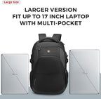 Swissdigital Travel Laptop Backpack, 35L Expandable Large College Laptops Backpack with USB Charging Port for Men and Women Fits 17 Inch Notebook, Black | SD1671-01