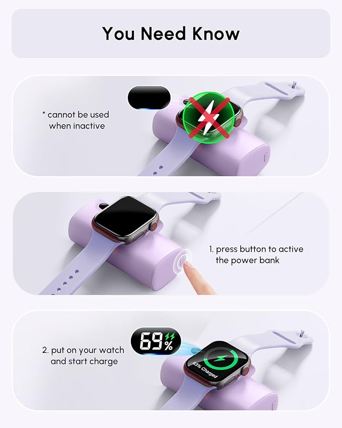 Little Portable Charger Battery Pack for IPhone,Tiny Power Phone Bank 5000mah Compatible with iPhone 14/14plus/14pro/14 pro max/13 pro max/13 pro/13 mini/13 pro max/12/12 mini/12 pro/12 pro max-Purple