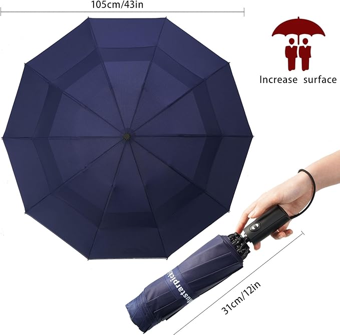 Umbrella Reverse Folding Umbrella Windproof Travel Umbrellas for Rain - Easy Auto Open Close, Durable & Compact Umbrella, Strong Fiberglass Frame, Waterproof Canopy - Backpack, Purse, Portable Umbrella for Travel