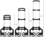 Aluminum Folding Hand Trucks, Foldable Roller Shopping Trolley Collapsible 2 Wheel Trolley Expandable Large Chassis Foldable intoBackpack for Moving Travel Shopping Airport Office,Black