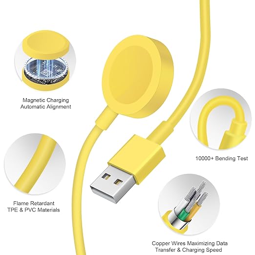 Fast Charger for Apple Watch Charger, 3.2FT Wireless Fast Charging Cord with Wall Chargers Plug Block Compatible with Apples Watchs Series 10/9/8/7/SE/6/5/4/3/2/1（Yellow）