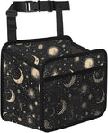 Car Backseat Organizer, PU Leather Back of Seat Car Hanging Organizer with Pockets Leakproof Car Garbage Bag Hanging Car Seat Storage Box Travel Accessories Foldable (Moon & Stars Black)
