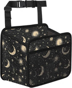 Car Backseat Organizer, PU Leather Back of Seat Car Hanging Organizer with Pockets Leakproof Car Garbage Bag Hanging Car Seat Storage Box Travel Accessories Foldable (Moon & Stars Black)