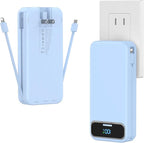 20000mAh Lightweight-Portable-Charger-Power-Bank with Built-in Cables and AC Wall Plug, PD20W USB-C Fast Charging Battery Pack, LED Display External Travel Phone Charger for All iPhone,Samsung,Android