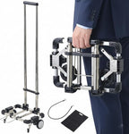 Japard Luggage Cart with 2 Wheels Foldable, Purse Trolley, Portable Travel Dolly Compact Air Travel Loadable 55 lbs, Smallest Folding Carrying Cart Light Weight